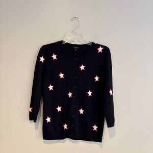 Talbots Navy, White, & Red Star Cardigan
